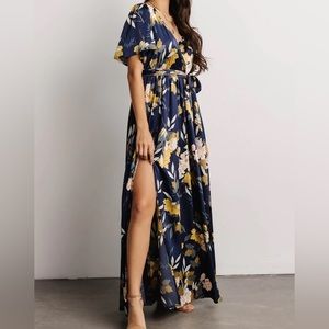 Baltic Born Sicily Satin Maxi Dress- Navy Floral